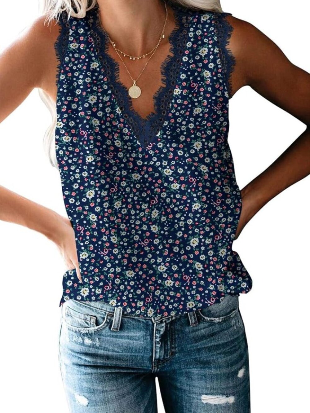 VIISHOW Women Ladies V Neck Lace Trim Tank Tops Dressy Camisole Casual